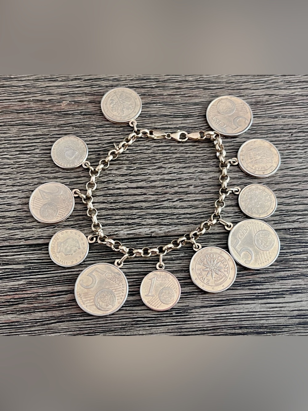 14K 585 Gold Chain Milor Euro Coin Italian Charm Bracelet Vintage 37g Weight - Picture 3 of 16